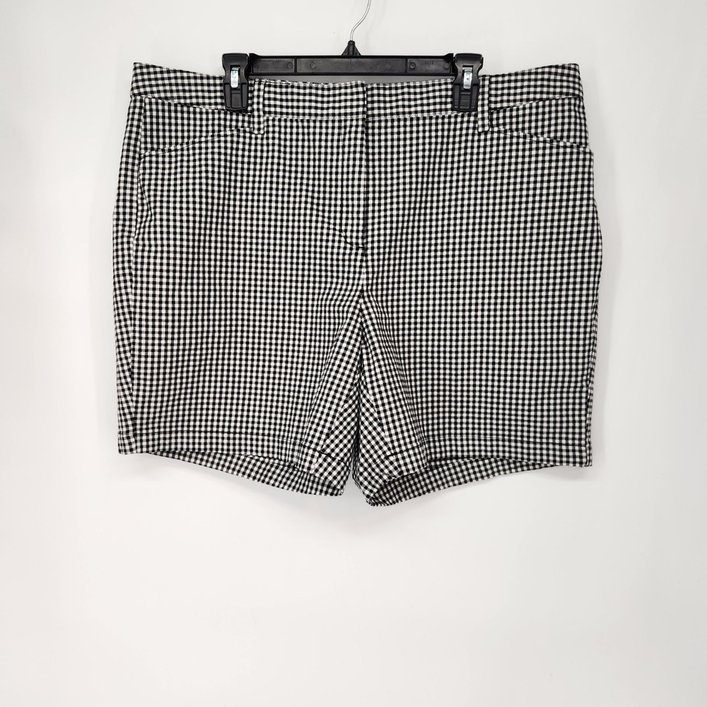 Lands' End Womens Black White Gingham Cotton Blend Mid Rise Shorts Plus Size 18